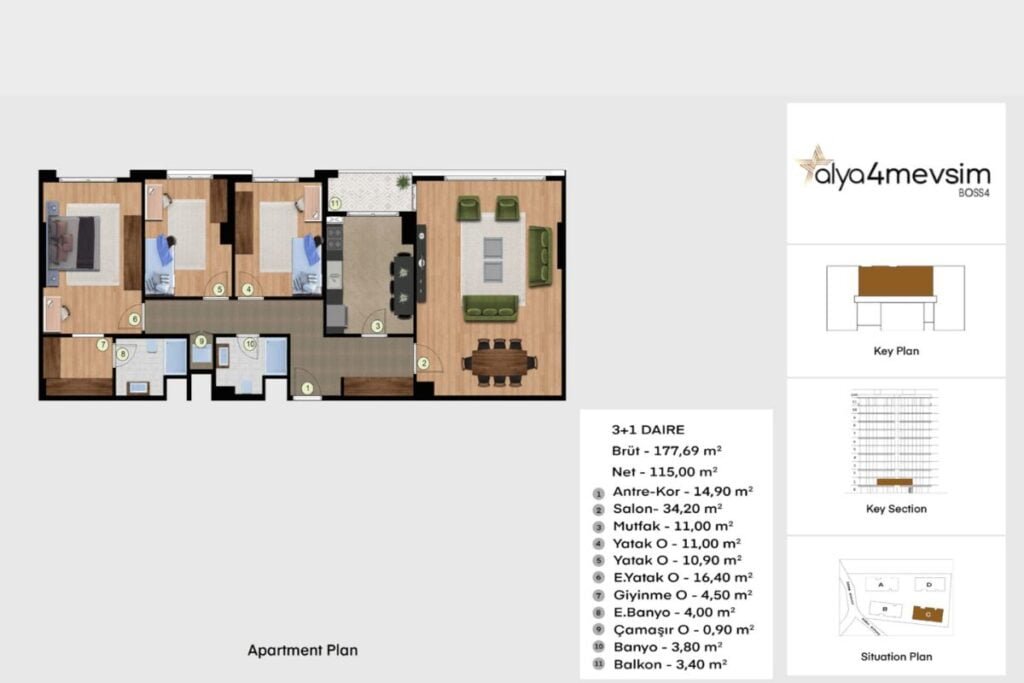 Alya 4 Mevsim 3+1 Floor Plan