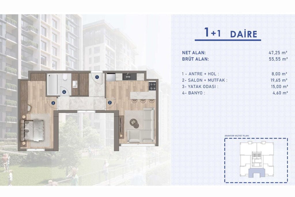 the One gunesli 1+1 Floor Plan