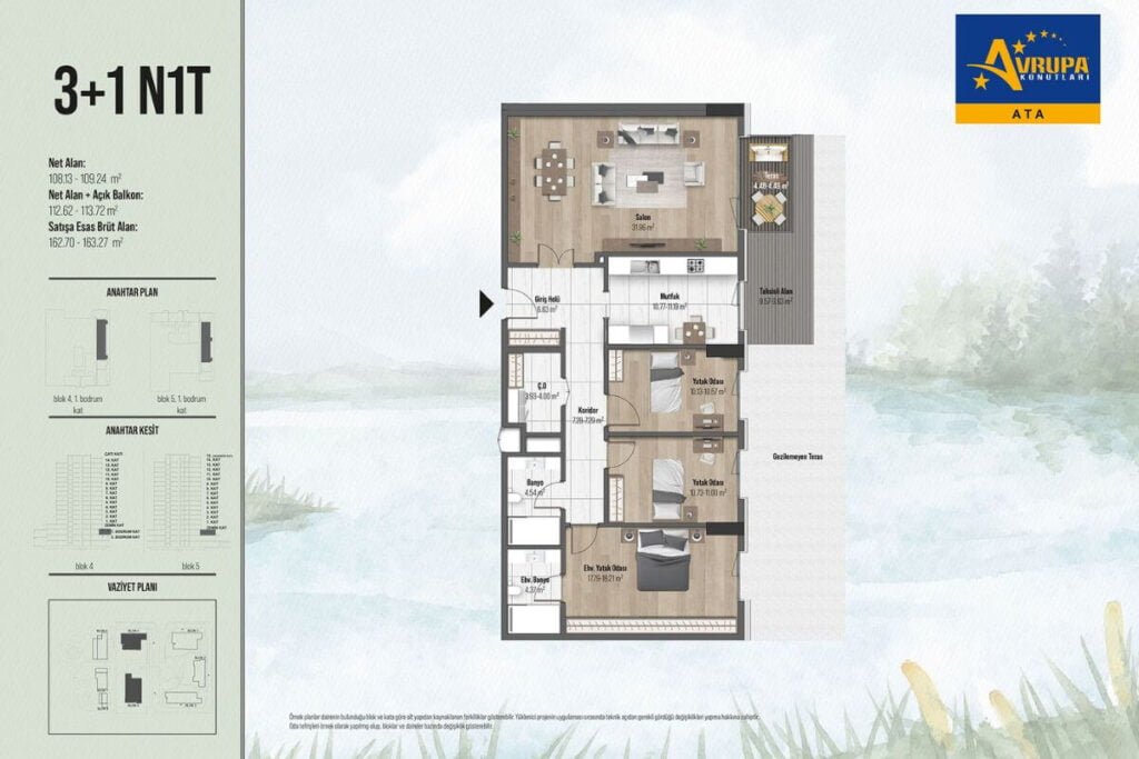 Avrupa Konutlari Ata 3+1 Floor Plan