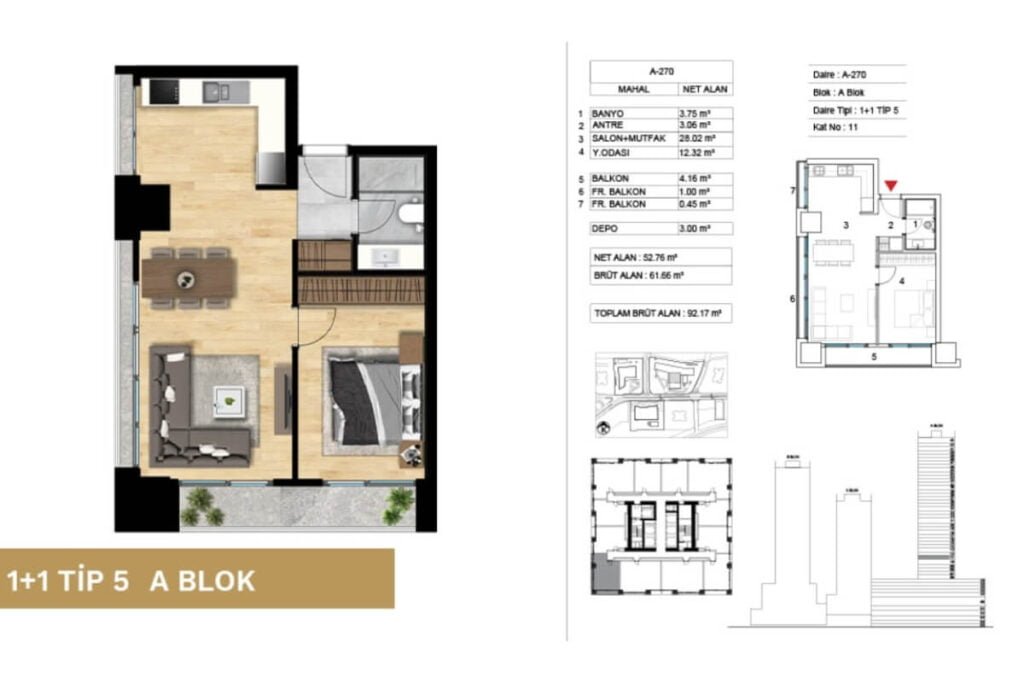 Atasehir modern Floor Plan 1+1