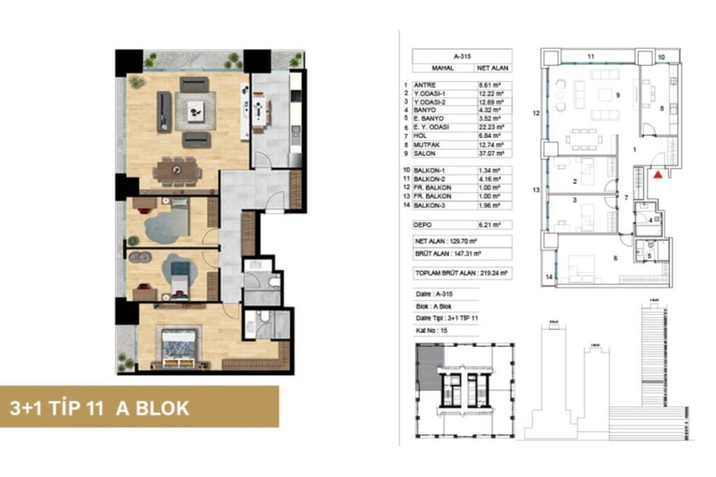 Atasehir modern Floor Plan 3+1