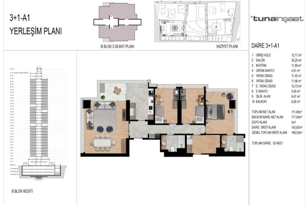 Tuna Park Atasehir Floor Plan 3+1