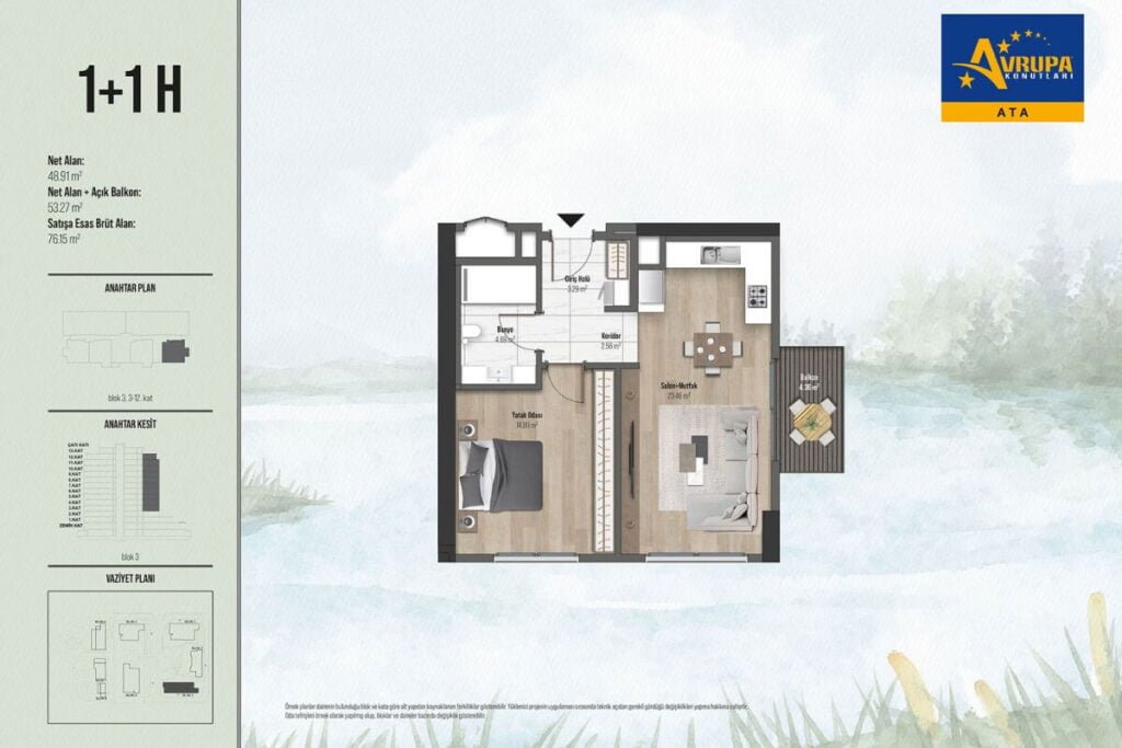 Avrupa Konutlari Ata 1+1 Floor Plan