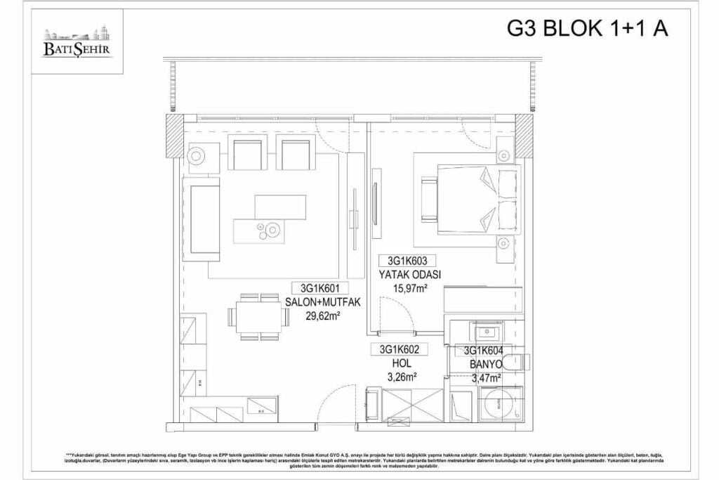 The Superior Living Batisehir 1+1 Floor Plan