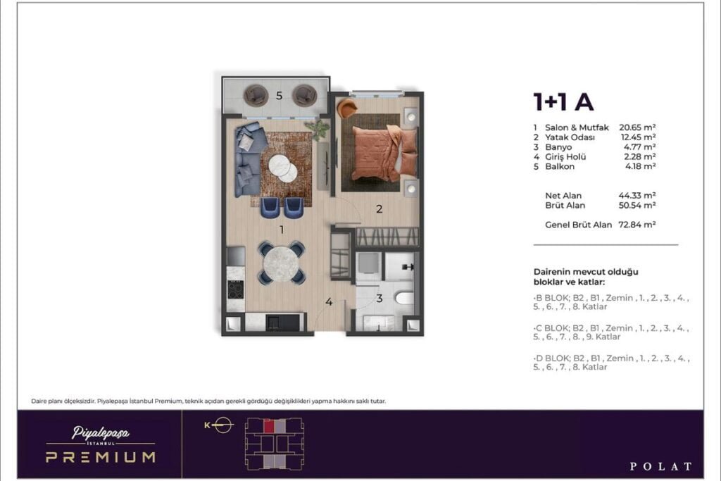 Piyalepasa Premium Istanbul 1+1 Floor Plan