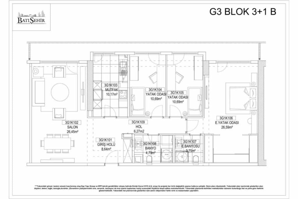 The Superior Living Batisehir 3+1 Floor Plan