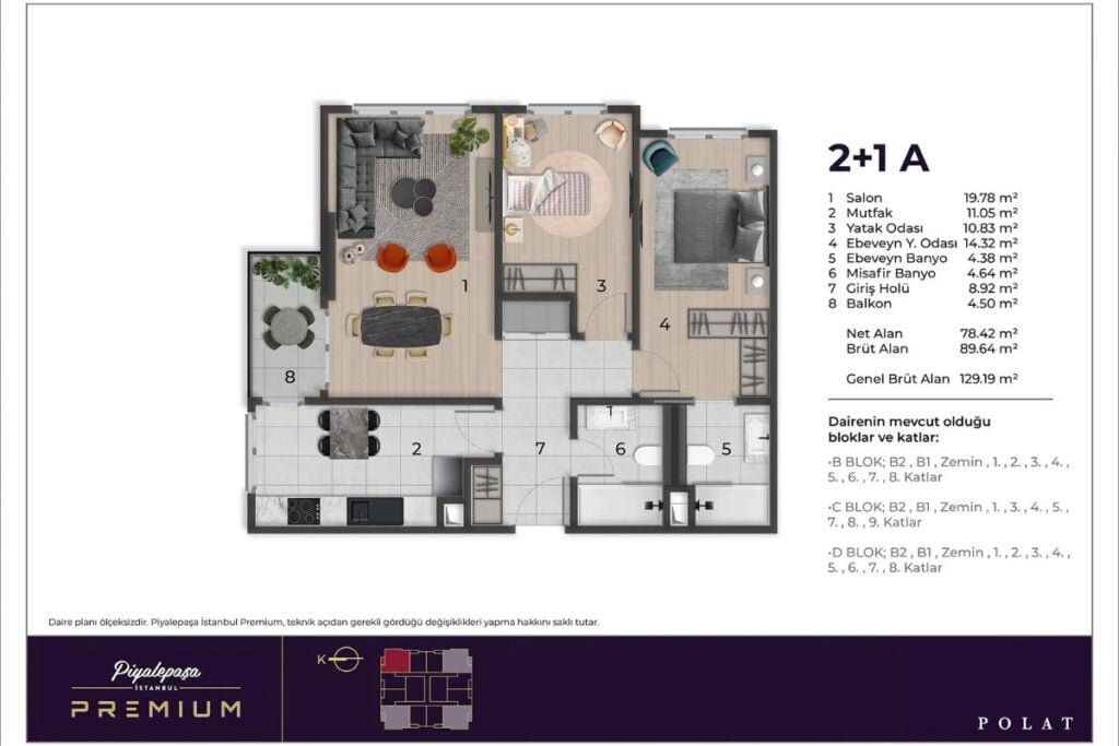 Piyalepasa Premium Istanbul 2+1 Floor Plan