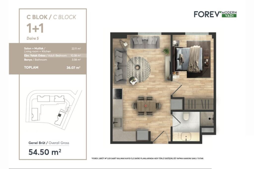 Forev Modern Vadi 1+1 Floor Plan