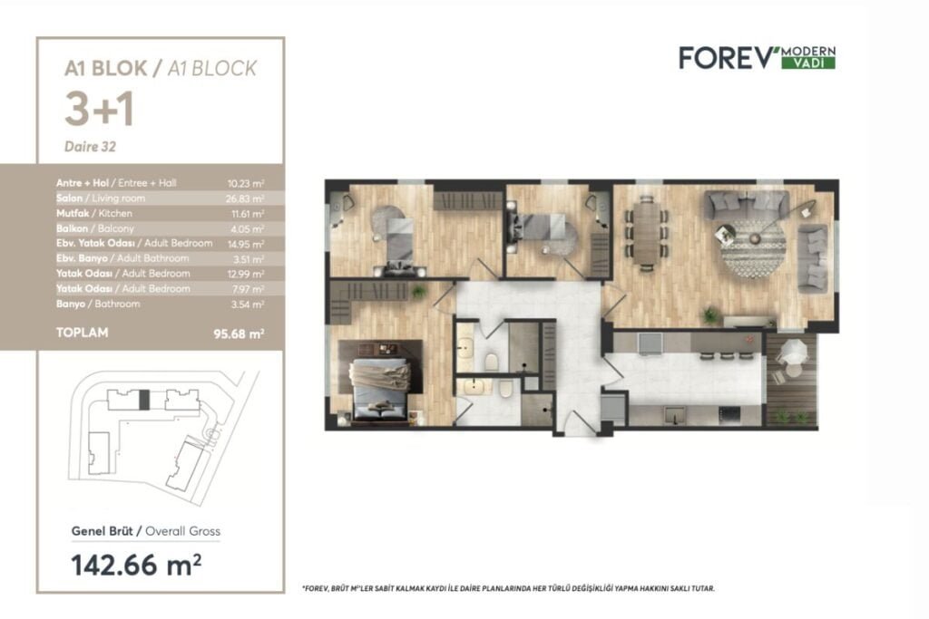 Forev Modern Vadi 3+1 Floor Plan