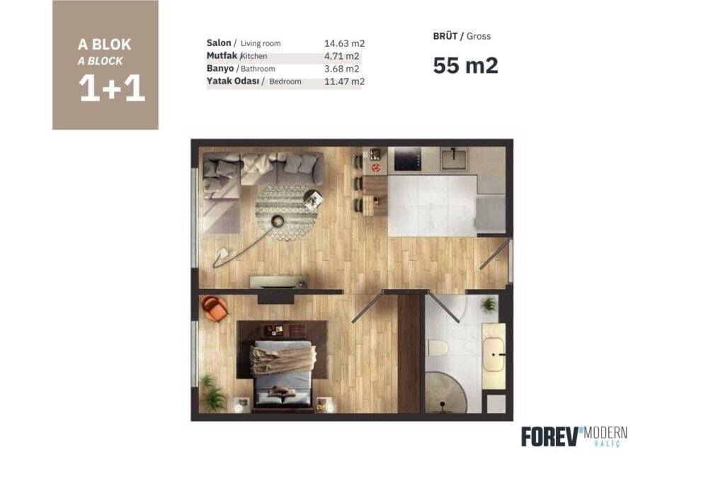 Forev Modern Halic 1+1 Floor Plan