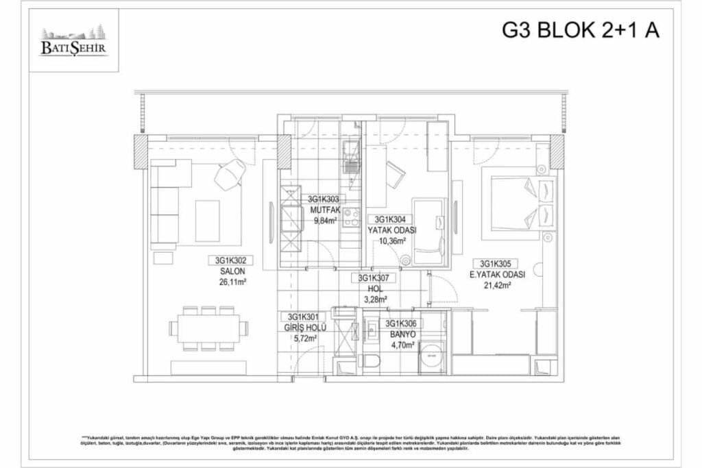 The Superior Living Batisehir 2+1 Floor Plan