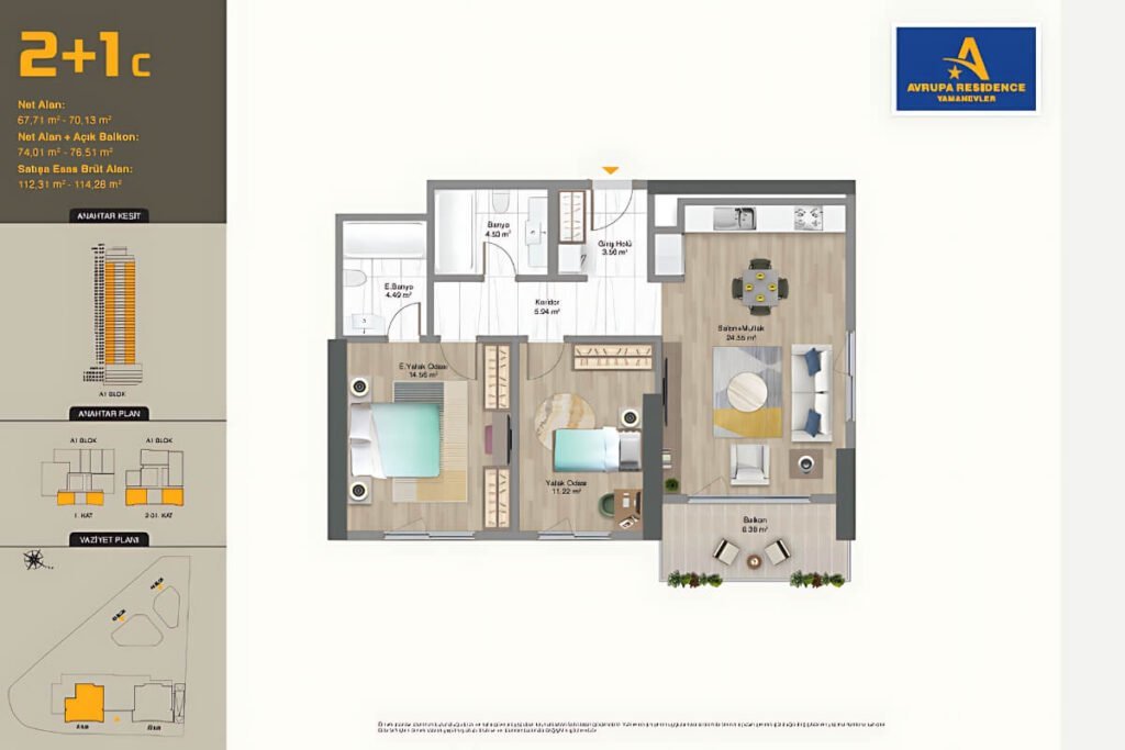 Avrupa Konutlari Yamanevler 2+1 Floor Plan