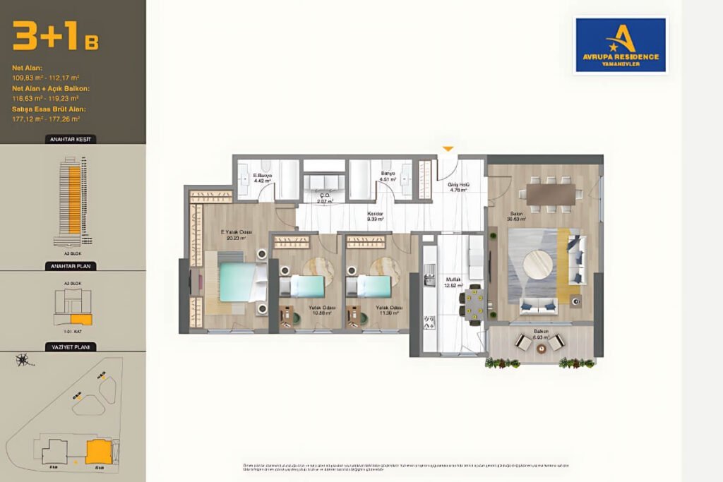 Avrupa Konutlari Yamanevler 3+1 Floor Plan