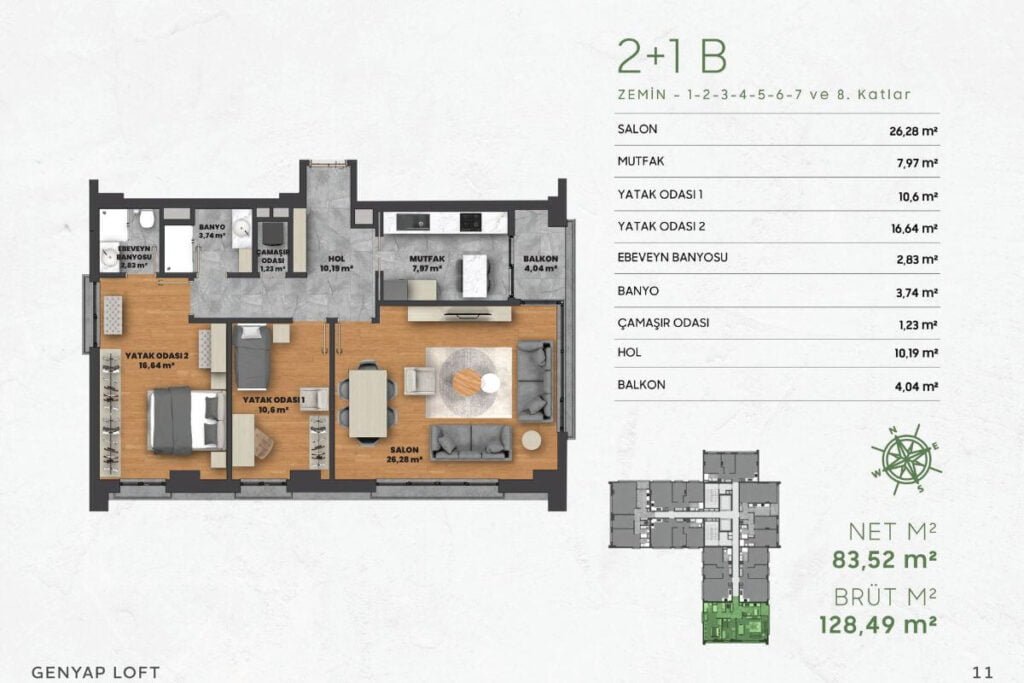 Genyap Loft 2+1B Floor Plan