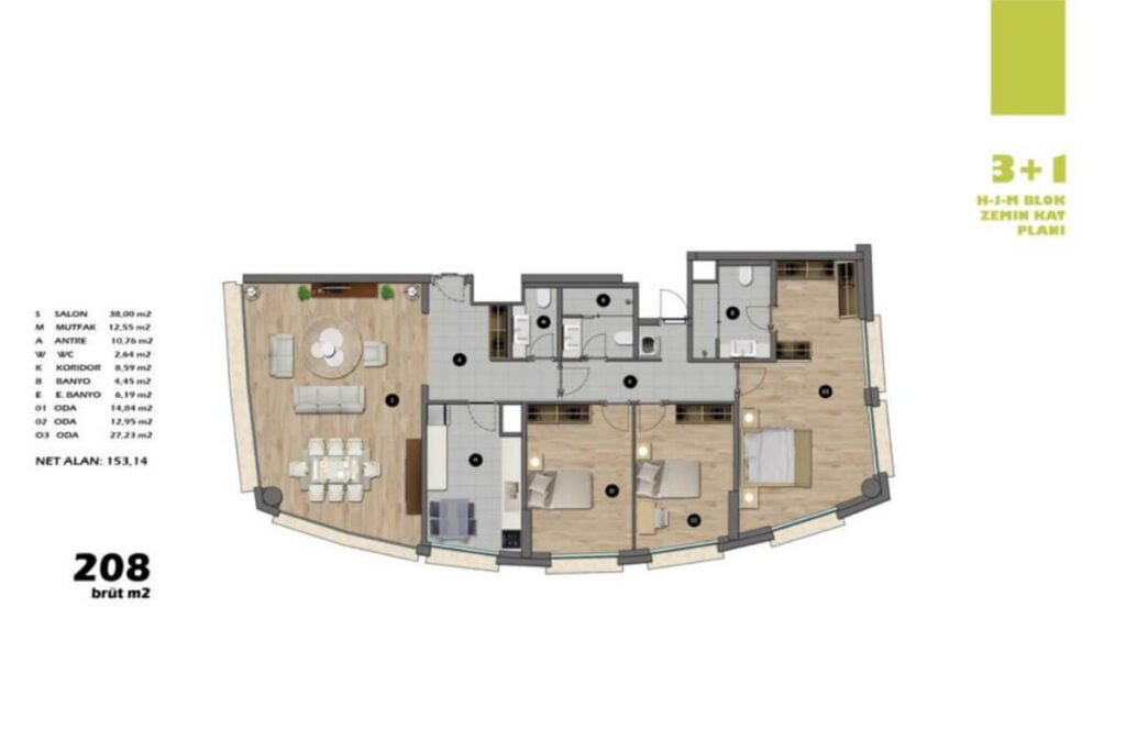 Kosuyolu Koru Evleri 3+1 Floor Plan