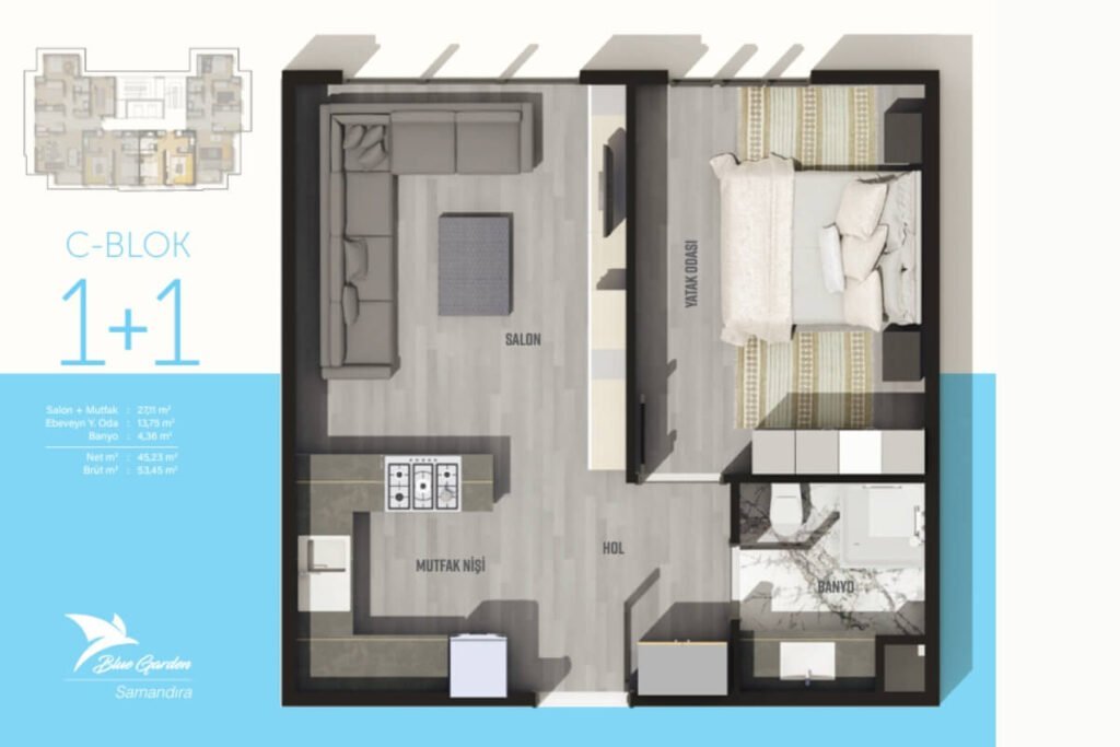 Blue Garden Samandira 1+1 Floor Plan