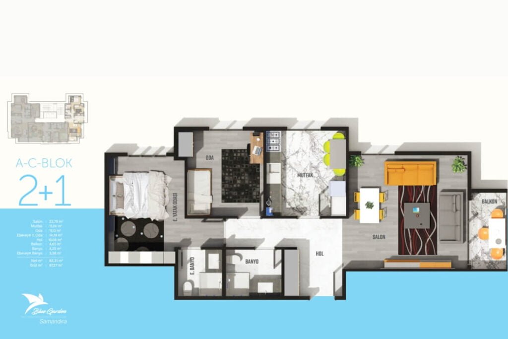 Blue Garden Samandira 2+1 Floor Plan