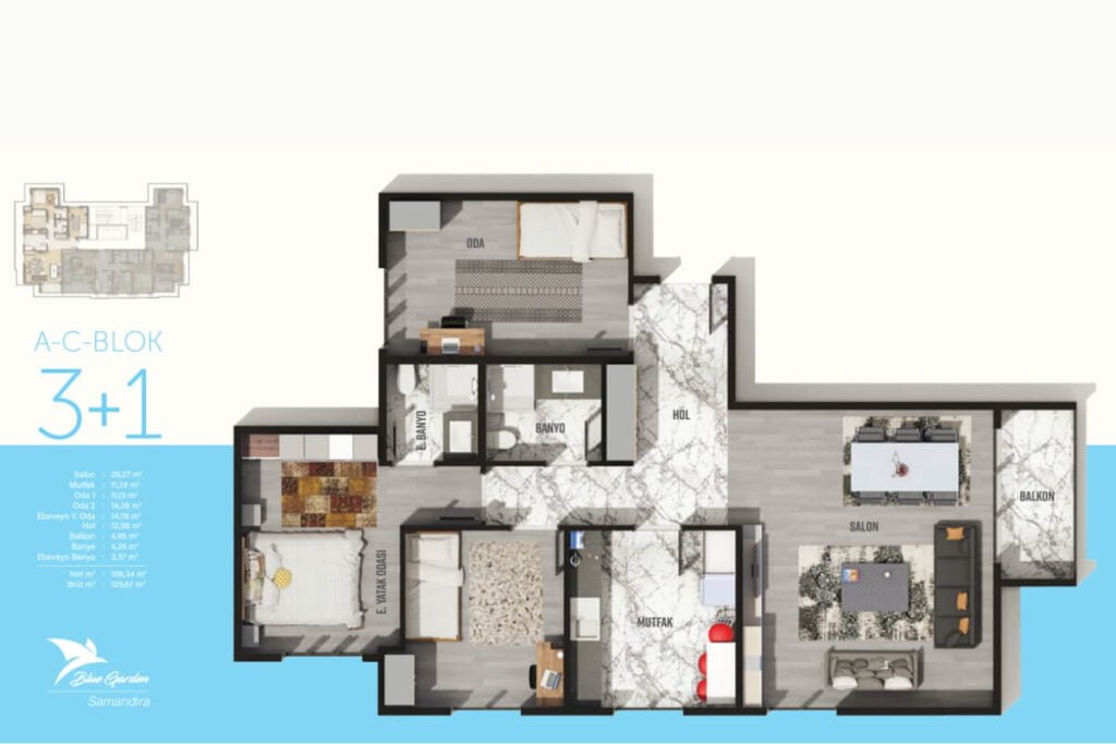 Blue Garden Samandira 3+1 Floor Plan