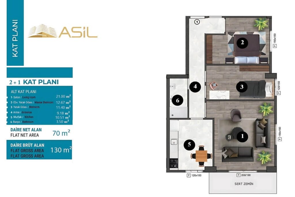 Sea Life 2+1 Floor Plan