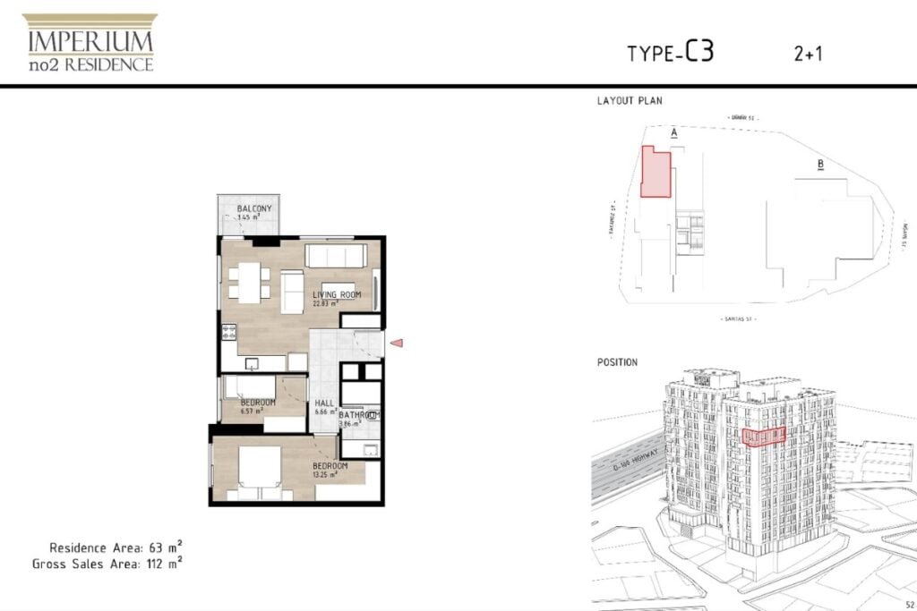 Imperium No2 Residence 2+1 Floor Plan