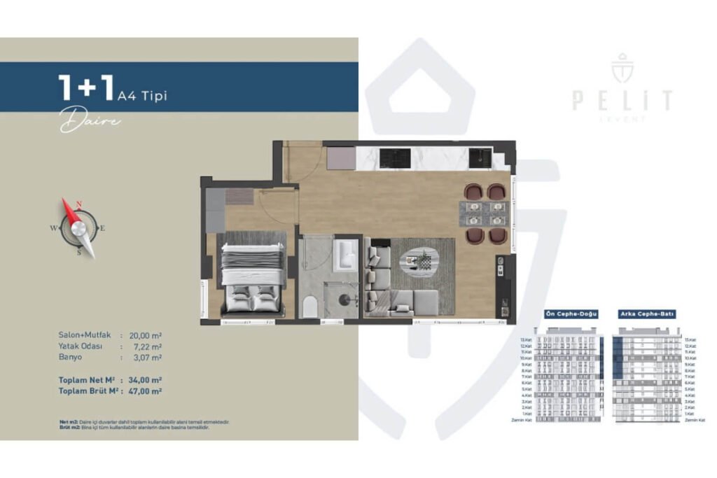 Pelit Levent 1+1B Floor Plan