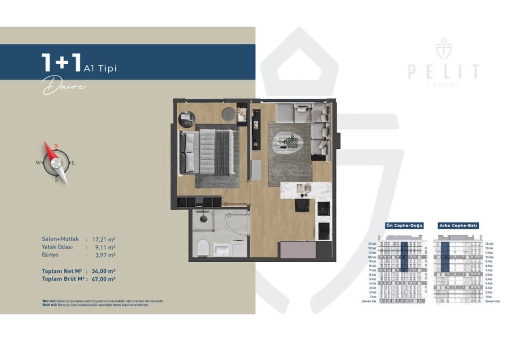 Pelit Levent 1+1B Floor Plan