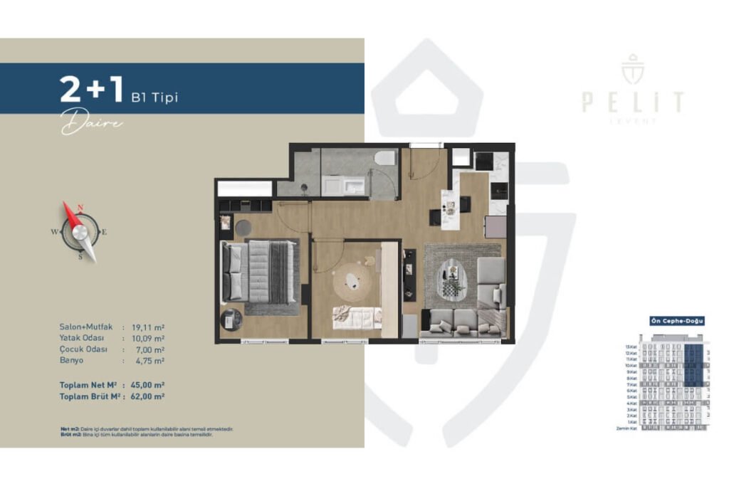 Pelit Levent 2+1B Floor Plan