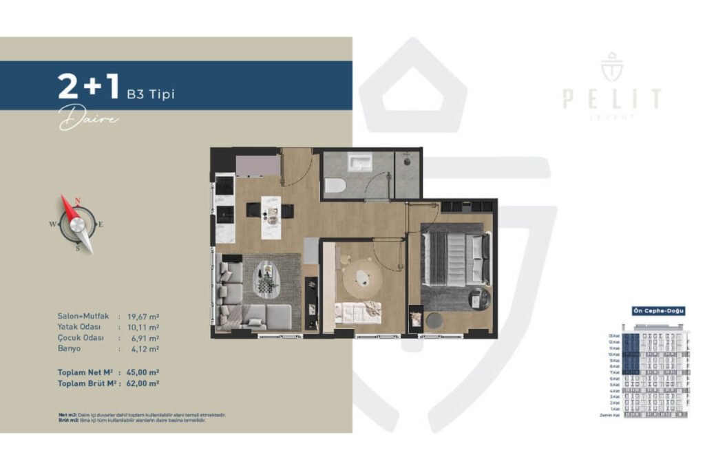 Pelit Levent 2+1B Floor Plan