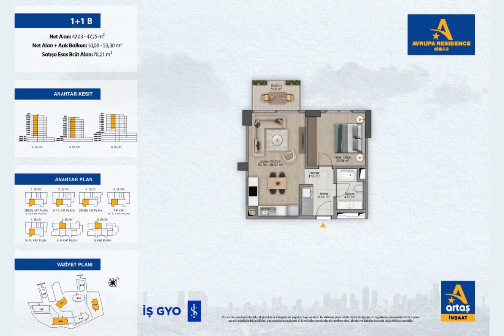 Avrupa Residence Sisli Floor Plan 1+1