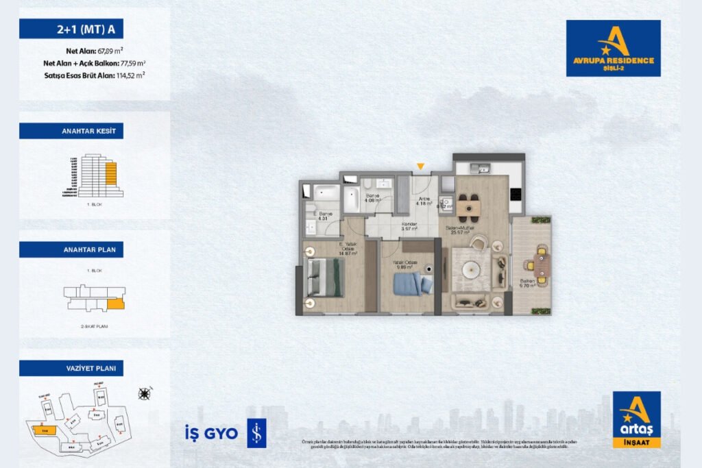 Avrupa Residence Sisli Floor Plan 2+1