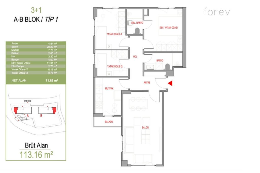 Forev Tem 3+1 Floor Plan