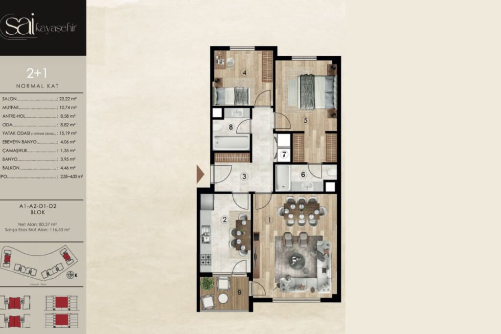 Sai Kayasehir 2+1 Floor Plan