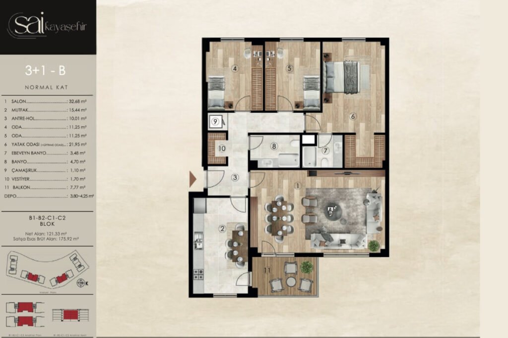 Sai Kayasehir 3+1 Floor Plan