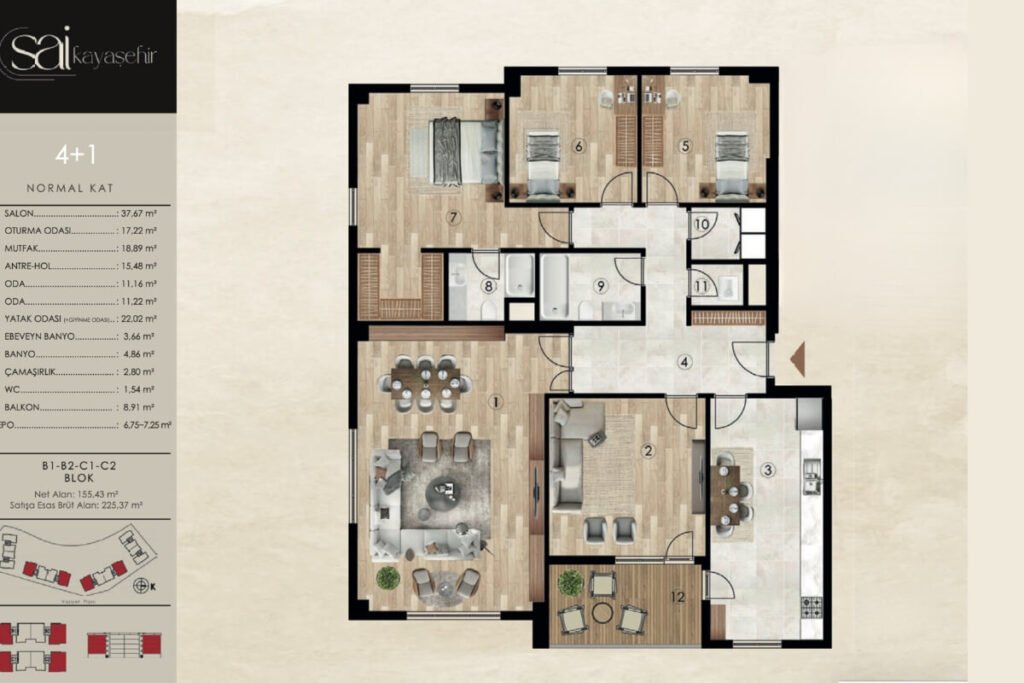 Sai Kayasehir 4+1 Floor Plan