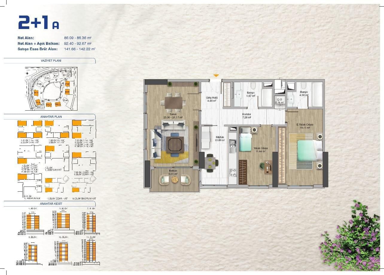 Avrupa Konutlari Gunesli 2+1 Floor Plan