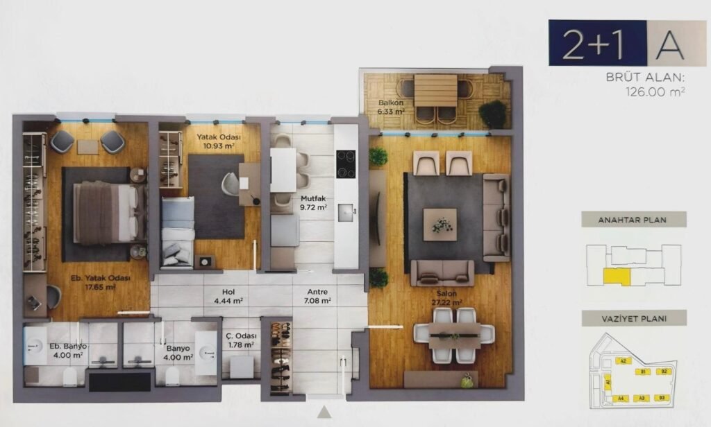 Bizim Evler 12 3+1 A-B planı