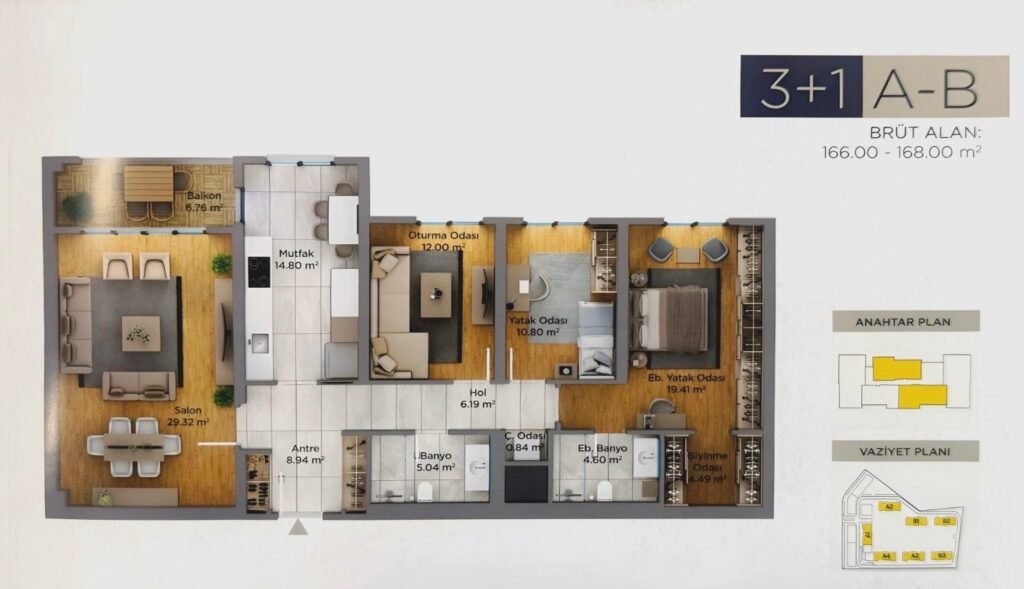 Bizim Evler 12 3+1 A-B planı