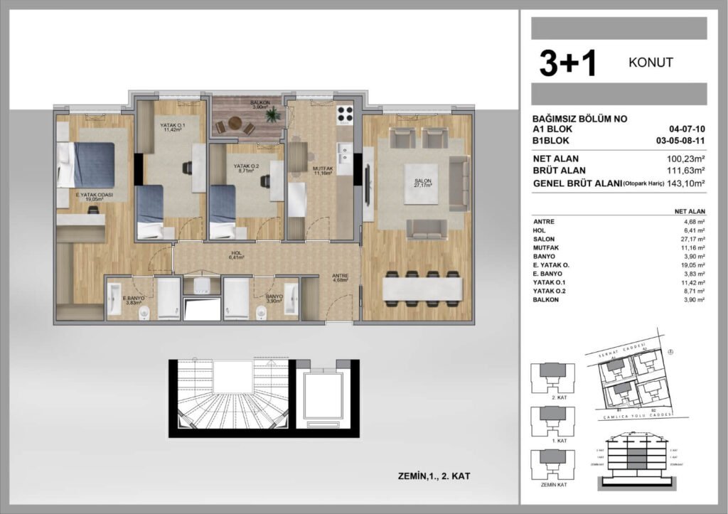Mercury Cengelkoy 3+1 Floor Plan